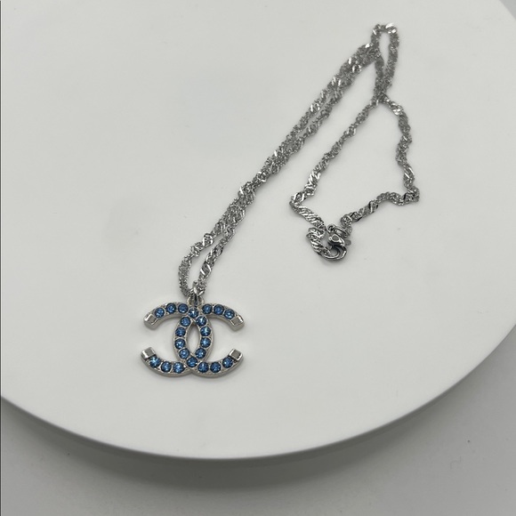 052. Designer Silver Necklace with Blue Accents - Picture 2 of 3